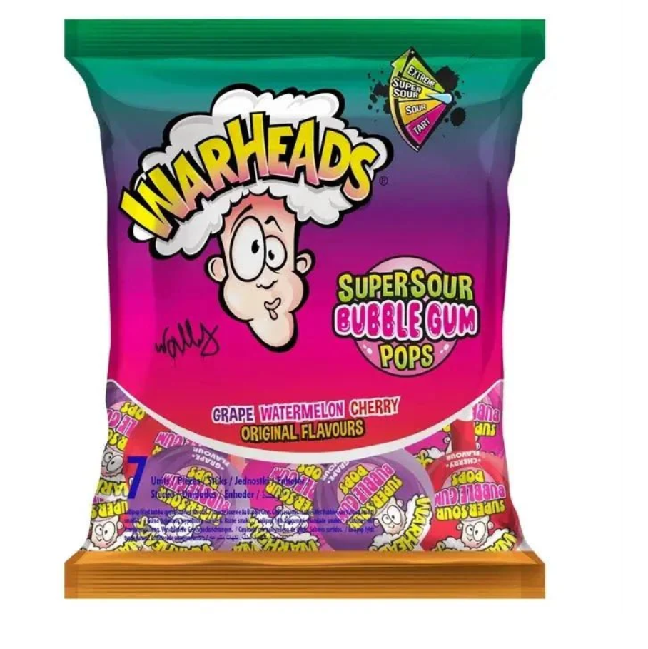 Warheads SuperSour Bubblegum Pops Original 105g