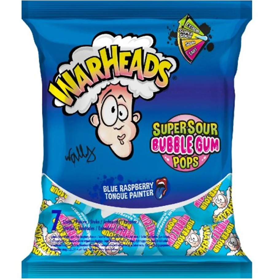Warheads SuperSour Bubblegum Pops Blue Raspberry 105g
