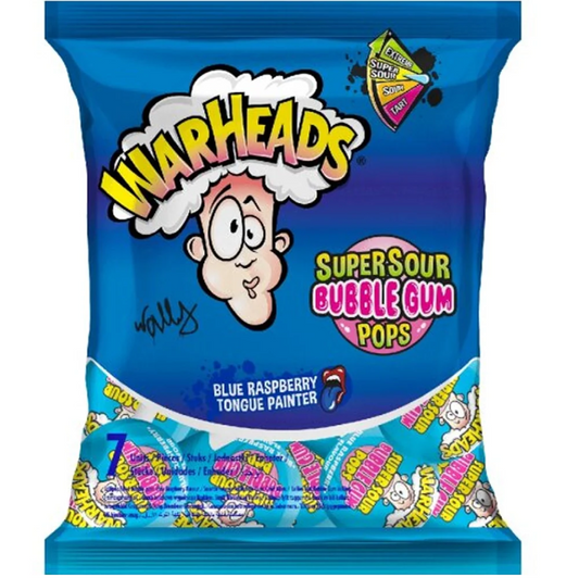 Warheads SuperSour Bubblegum Pops Blue Raspberry 105g